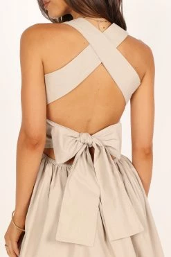 Johanna Tie Back Mini Dress - Beige -Dress Shop petal and pup usa dresses johanna tie back mini dress beige 33453720928433