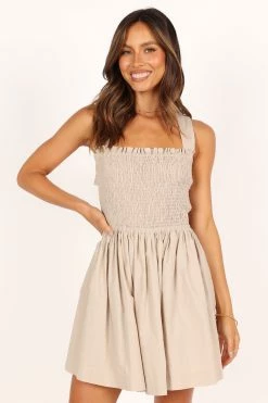 Johanna Tie Back Mini Dress - Beige -Dress Shop petal and pup usa dresses johanna tie back mini dress beige 33453720961201