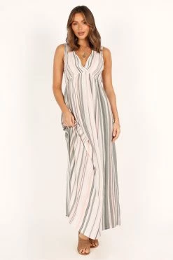 Judd V Neck Maxi Dress - Olive Stripe -Dress Shop petal and pup usa dresses judd v neck maxi dress olive stripe 33512616100017