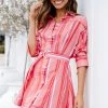 Julia Belted Mini Dress - Pink Stripe