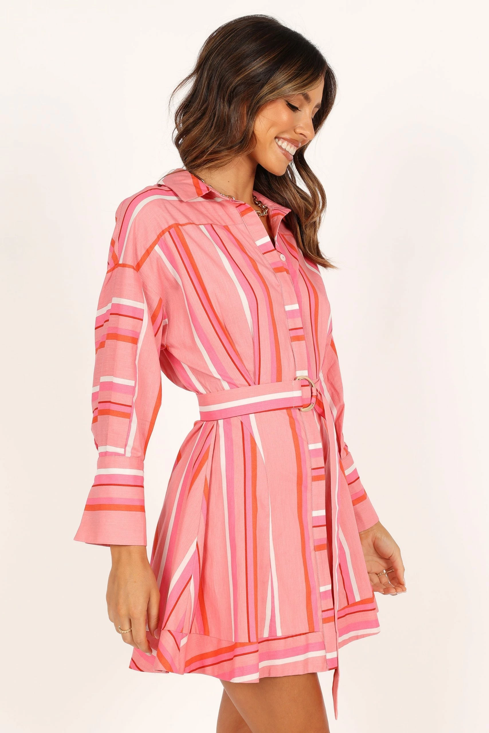 Julia Belted Mini Dress - Pink Stripe 8 Julia Belted Mini Dress - Pink Stripe - Image 8