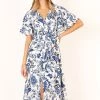 Kaleen Midi Wrap Dress - White Blue
