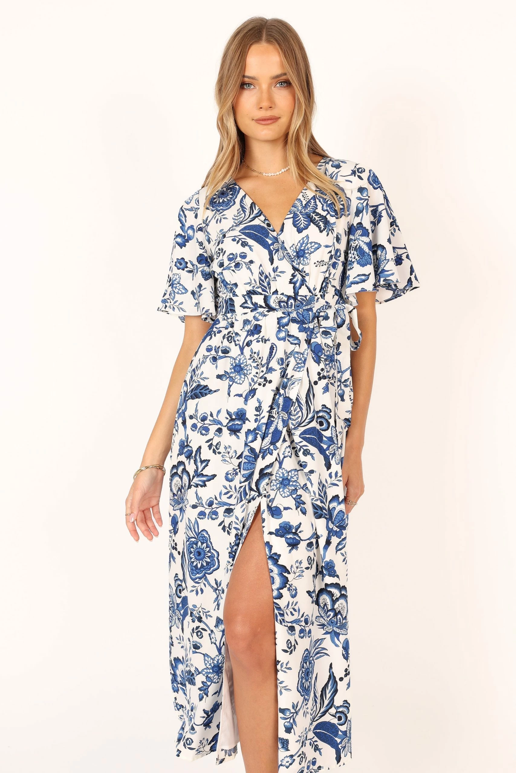Kaleen Midi Wrap Dress - White Blue 2 Kaleen Midi Wrap Dress - White Blue - Image 2