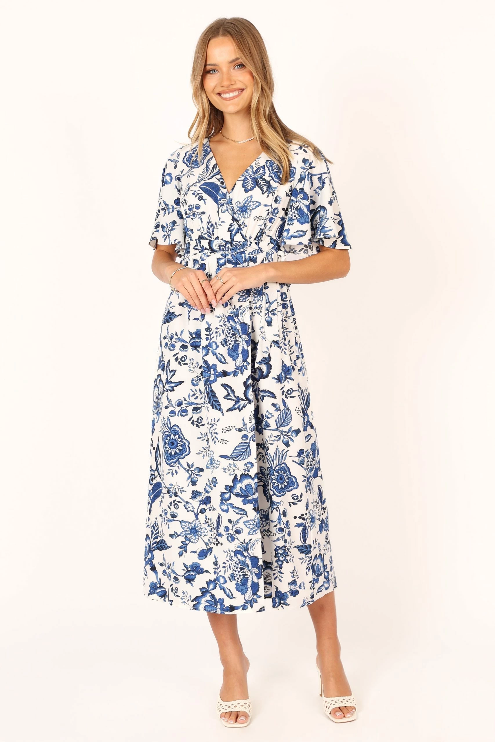 Kaleen Midi Wrap Dress - White Blue 3 Kaleen Midi Wrap Dress - White Blue - Image 3