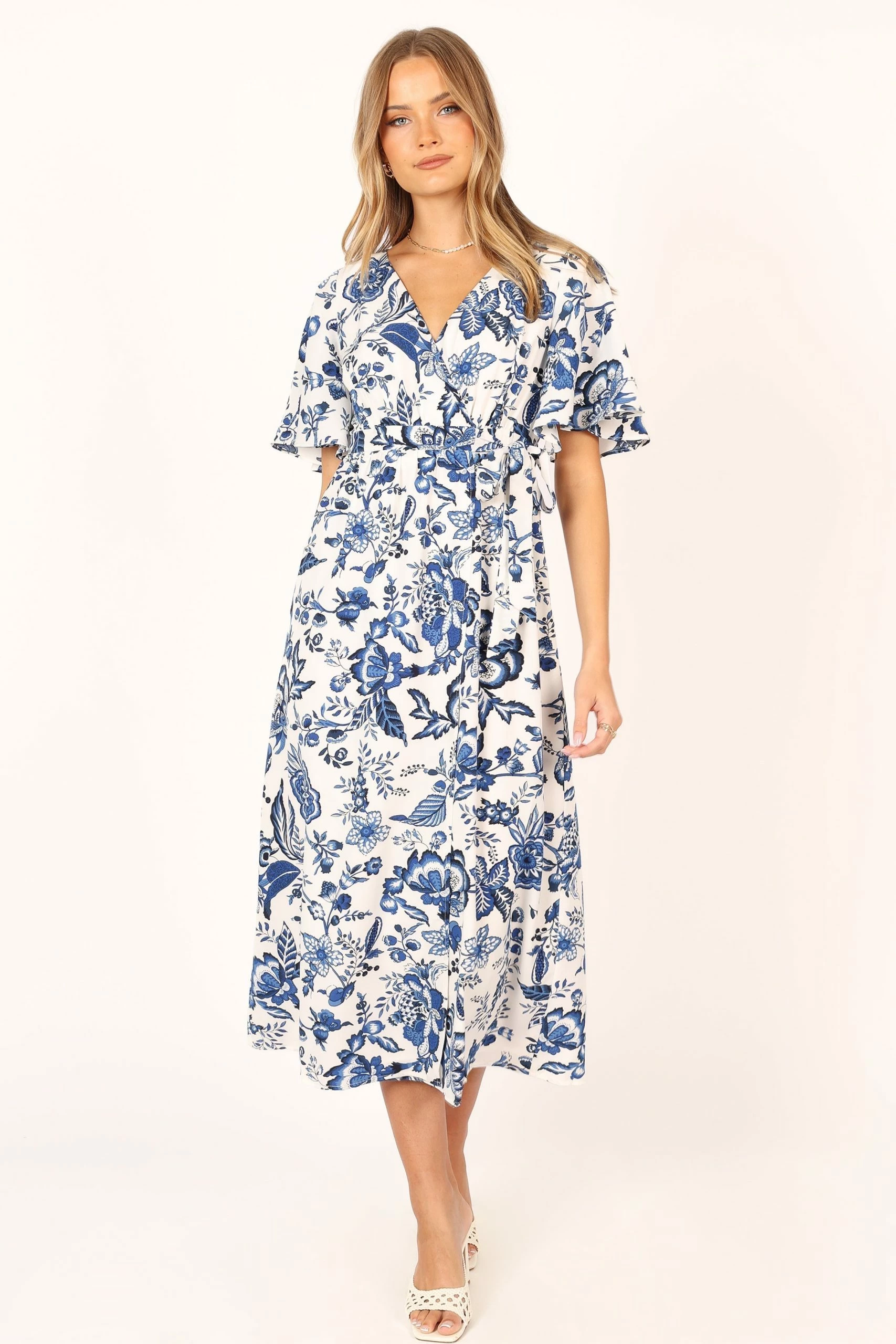 Kaleen Midi Wrap Dress - White Blue 4 Kaleen Midi Wrap Dress - White Blue - Image 4