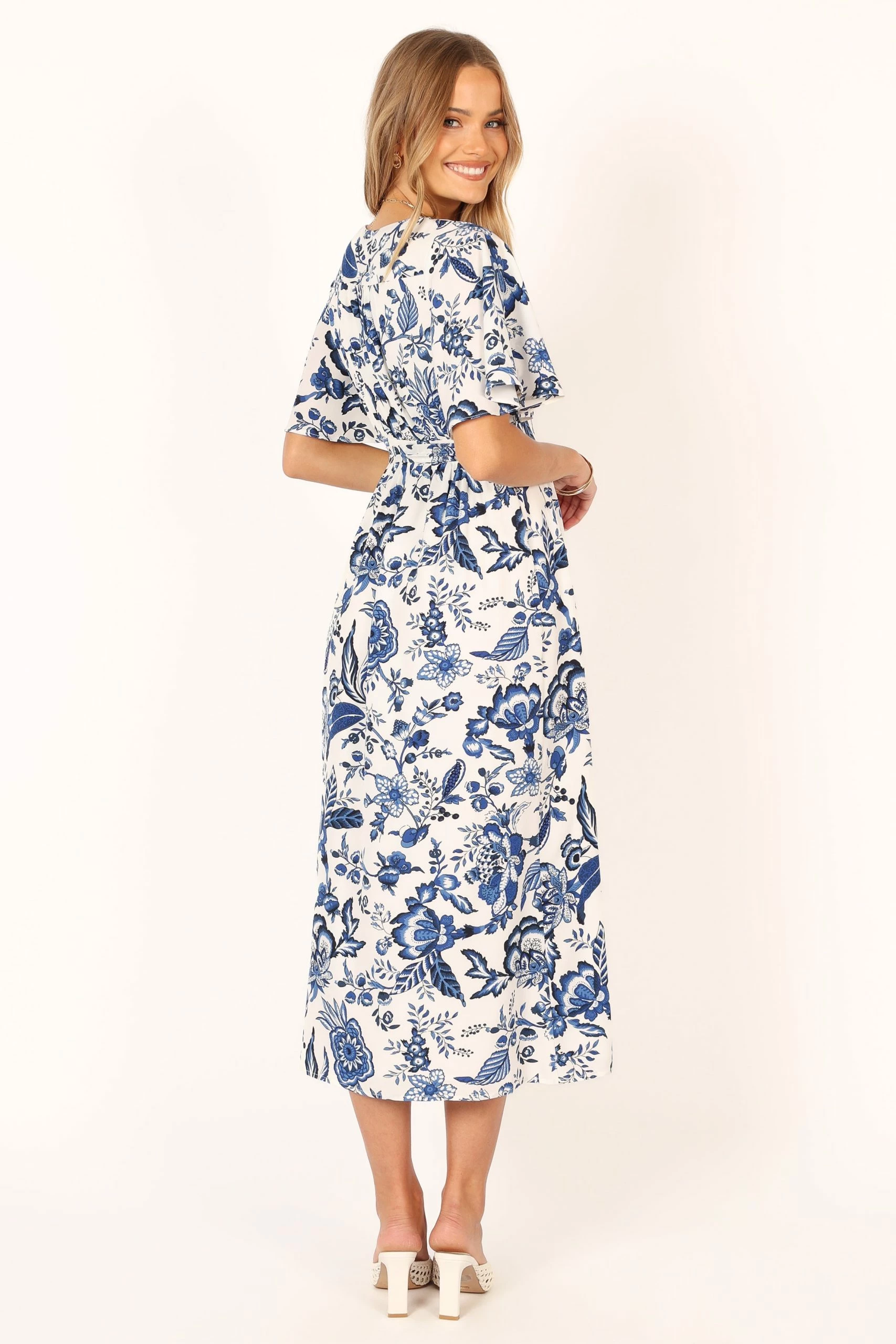 Kaleen Midi Wrap Dress - White Blue 6 Kaleen Midi Wrap Dress - White Blue - Image 6