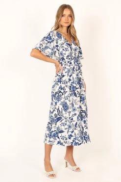 Kaleen Midi Wrap Dress - White Blue 19 Kaleen Midi Wrap Dress - White Blue -Dress Shop petal and pup usa dresses kaleen midi wrap dress white blue 34007548166321