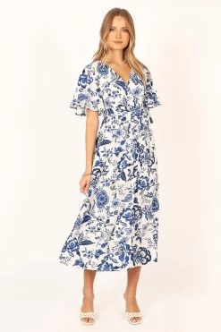 Kaleen Midi Wrap Dress - White Blue 21 Kaleen Midi Wrap Dress - White Blue -Dress Shop petal and pup usa dresses kaleen midi wrap dress white blue 34007548264625
