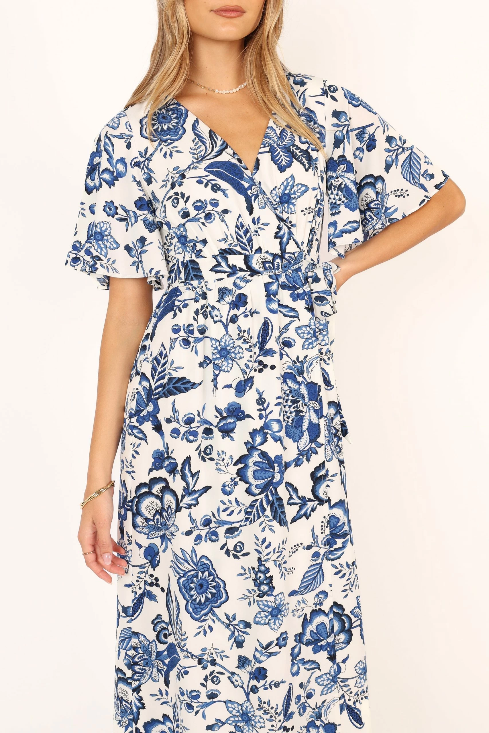 Kaleen Midi Wrap Dress - White Blue 11 Kaleen Midi Wrap Dress - White Blue - Image 11