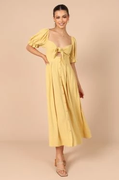 Kamea Tie Front Midi Dress - Mustard