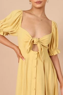 Kamea Tie Front Midi Dress - Mustard -Dress Shop petal and pup usa dresses kamea tie front midi dress mustard 32164287119537