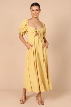 Kamea Tie Front Midi Dress - Mustard -Dress Shop petal and pup usa dresses kamea tie front midi dress mustard 32164287217841