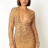 Kelly Long Sleeve Sequin Mini Dress - Gold