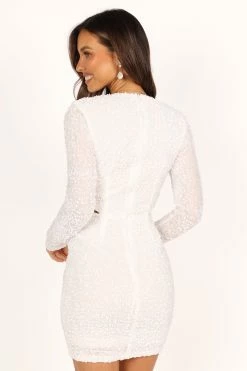 Kelly Long Sleeve Sequin Mini Dress - White -Dress Shop petal and pup usa dresses kelly long sleeve sequin mini dress white 33481579430065