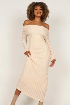 Kennedy Off Shoulder Knit Maxi Dress - Cream