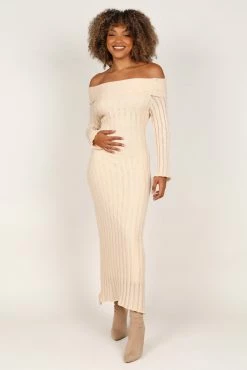 Kennedy Off Shoulder Knit Maxi Dress - Cream -Dress Shop petal and pup usa dresses kennedy off shoulder knit maxi dress cream 33245735780529
