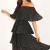 Lilli Tiered Midi Dress - Black White Polka Dot
