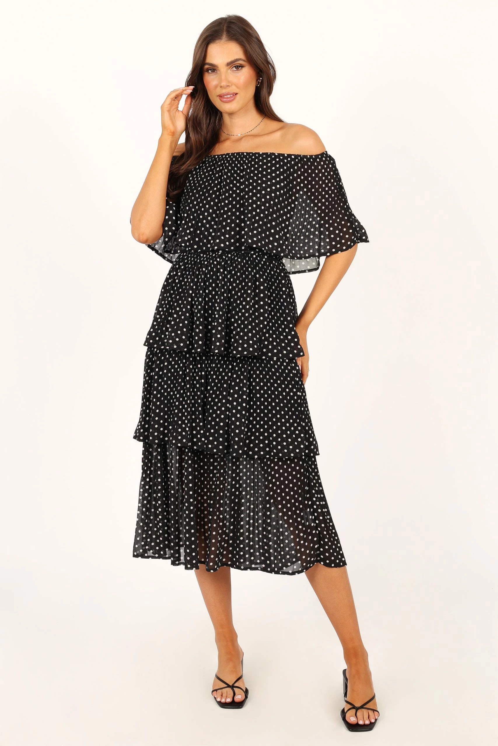 Lilli Tiered Midi Dress - Black White Polka Dot 3 Lilli Tiered Midi Dress - Black White Polka Dot - Image 3