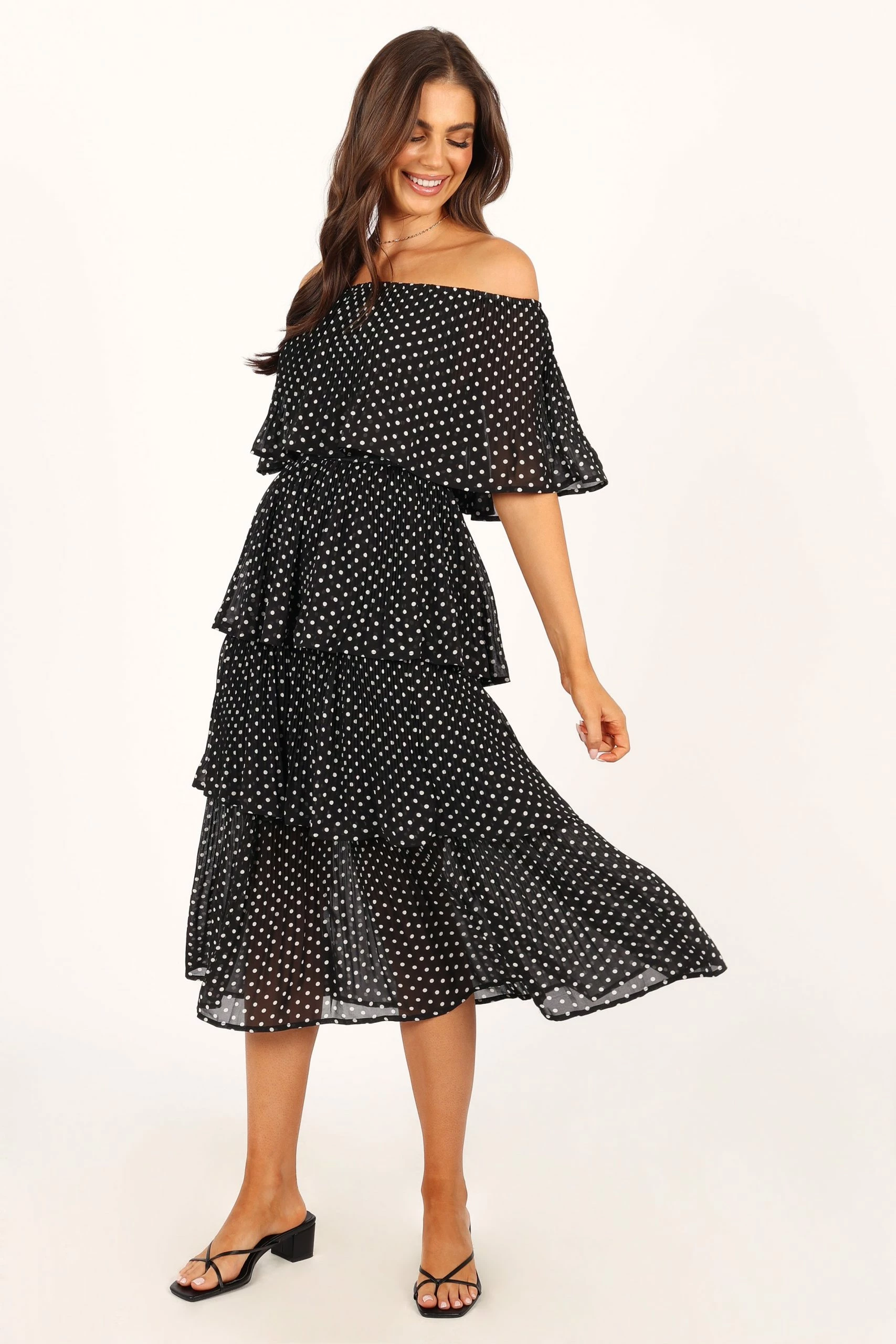Lilli Tiered Midi Dress - Black White Polka Dot 4 Lilli Tiered Midi Dress - Black White Polka Dot - Image 4