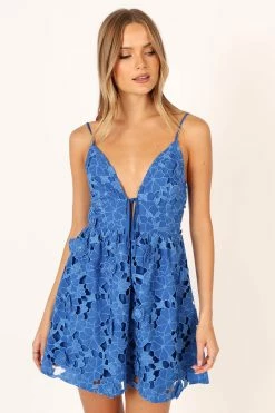 Lindo Lace Mini Dress - Blue -Dress Shop petal and pup usa dresses lindo lace mini dress blue 33846825615537