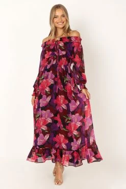 Luanne Off Shoulder Maxi Dress - Purple Floral