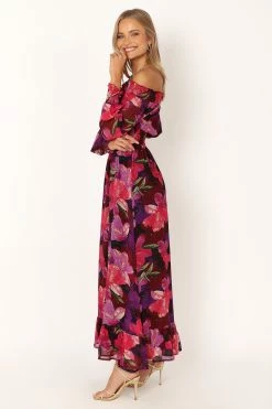 Luanne Off Shoulder Maxi Dress - Purple Floral -Dress Shop petal and pup usa dresses luanne off shoulder maxi dress purple floral 33935883829425
