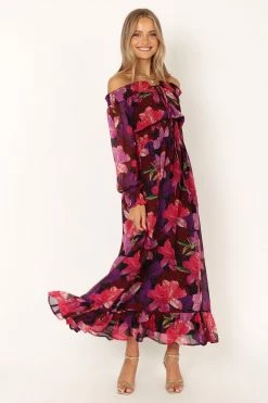 Luanne Off Shoulder Maxi Dress - Purple Floral -Dress Shop petal and pup usa dresses luanne off shoulder maxi dress purple floral 33935883894961