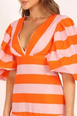 Lucia Puff Sleeve Maxi Dress - Pink Stripe -Dress Shop petal and pup usa dresses lucia puff sleeve maxi dress pink stripe 33543065600177