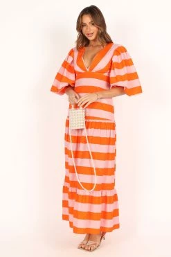 Lucia Puff Sleeve Maxi Dress - Pink Stripe -Dress Shop petal and pup usa dresses lucia puff sleeve maxi dress pink stripe 33543065632945