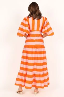 Lucia Puff Sleeve Maxi Dress - Pink Stripe -Dress Shop petal and pup usa dresses lucia puff sleeve maxi dress pink stripe 33543065665713