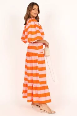 Lucia Puff Sleeve Maxi Dress - Pink Stripe -Dress Shop petal and pup usa dresses lucia puff sleeve maxi dress pink stripe 33543065698481