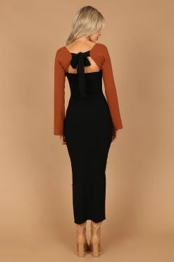 Luxxe Long Sleeve Maxi Knit Dress - Black/Tan -Dress Shop petal and pup usa dresses luxxe long sleeve maxi knit dress black tan 32535377412273