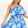 Maeva One Shoulder Mini Dress - Blue Floral