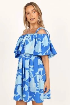 Maeva One Shoulder Mini Dress - Blue Floral -Dress Shop petal and pup usa dresses maeva one shoulder mini dress blue floral 33488435871921