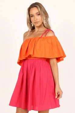 Maeva One Shoulder Mini Dress - Pink/Orange -Dress Shop petal and pup usa dresses maeva one shoulder mini dress pink orange 33549818658993