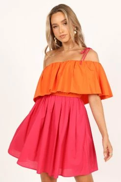 Maeva One Shoulder Mini Dress - Pink/Orange -Dress Shop petal and pup usa dresses maeva one shoulder mini dress pink orange 33549818757297