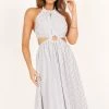 Malika Ring Detail Midi Dress - White Navy