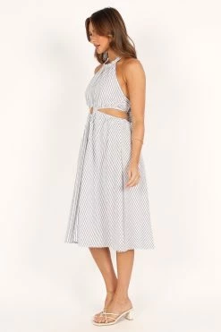 Malika Ring Detail Midi Dress - White Navy -Dress Shop petal and pup usa dresses malika ring detail midi dress white navy 33520560373937