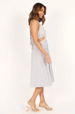 Malika Ring Detail Midi Dress - White Navy -Dress Shop petal and pup usa dresses malika ring detail midi dress white navy 33520560406705