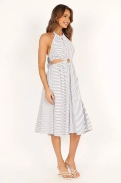 Malika Ring Detail Midi Dress - White Navy -Dress Shop petal and pup usa dresses malika ring detail midi dress white navy 33520560439473