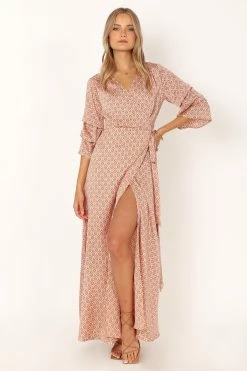 Margot Wrap Maxi Dress - Orange Print -Dress Shop petal and pup usa dresses margot wrap maxi dress orange print 33928701542577