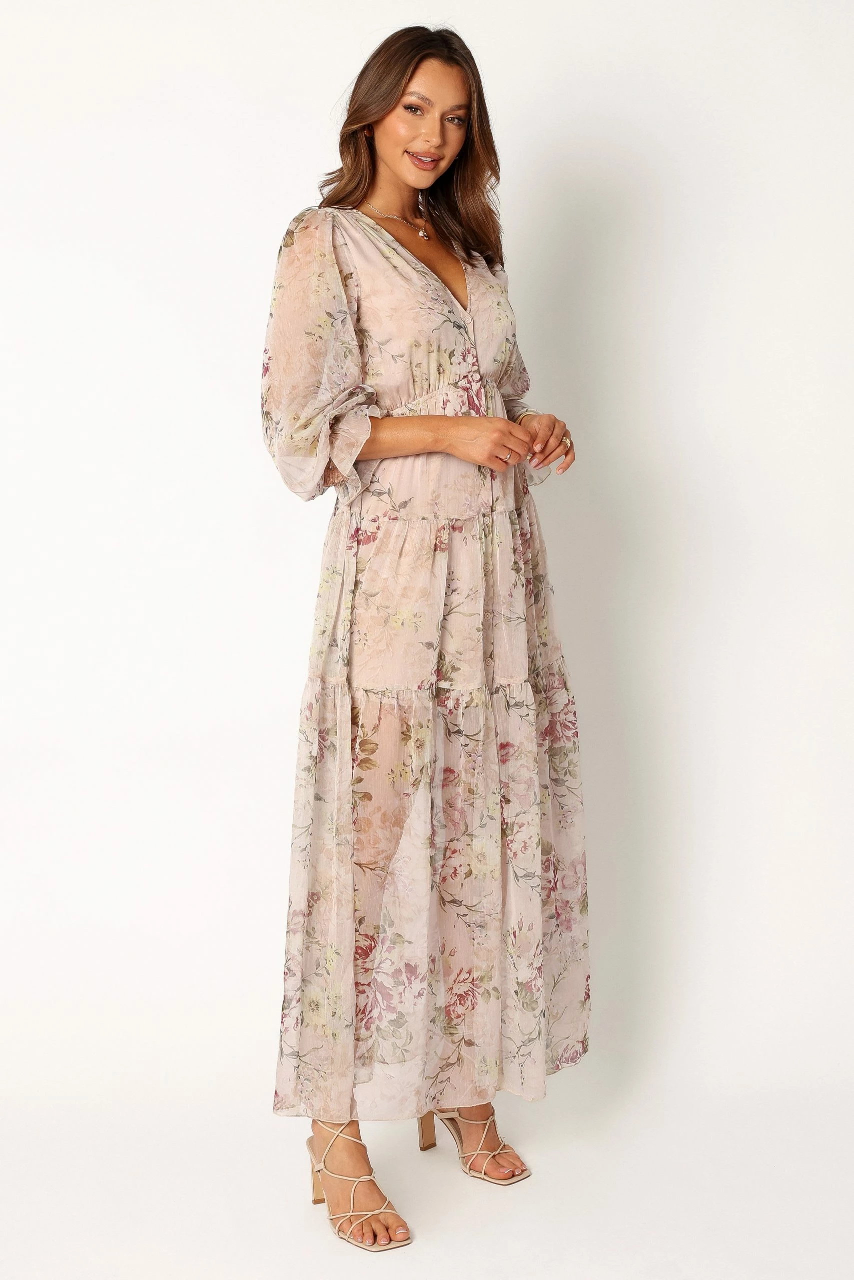 Maria Long Sleeve Maxi Dress - Cream 2 Maria Long Sleeve Maxi Dress - Cream - Image 2