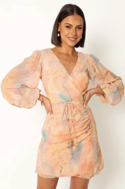 Marie Long Sleeve Mini Dress - Orange Floral