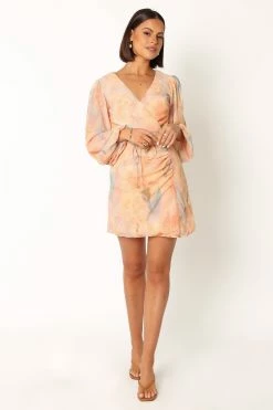 Marie Long Sleeve Mini Dress - Orange Floral -Dress Shop petal and pup usa dresses marie long sleeve mini dress orange floral 33987166634161