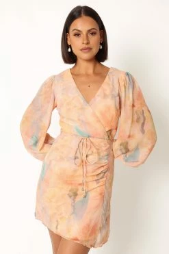 Marie Long Sleeve Mini Dress - Orange Floral -Dress Shop petal and pup usa dresses marie long sleeve mini dress orange floral 33987166830769