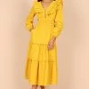 Mariga Long Sleeve Frill Shoulder Midi Dress - Marigold
