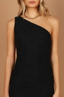 Marquee One Shoulder Sparkle Midi Dress - Black -Dress Shop petal and pup usa dresses marquee one shoulder sparkle midi dress black 32751507374257