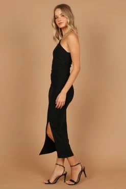 Marquee One Shoulder Sparkle Midi Dress - Black -Dress Shop petal and pup usa dresses marquee one shoulder sparkle midi dress black 32751507407025