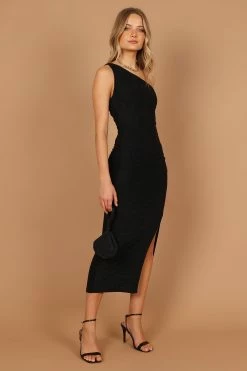 Marquee One Shoulder Sparkle Midi Dress - Black -Dress Shop petal and pup usa dresses marquee one shoulder sparkle midi dress black 32751507472561