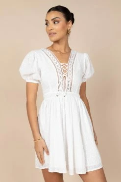 Mayde Tie Up Front Mini Dress - White -Dress Shop petal and pup usa dresses mayde tie up front mini dress white 32341312176305